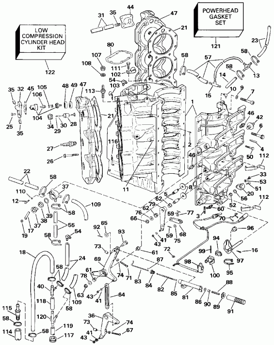 ����� Evinrude VE200SLESE 1990  - linder & Crankcase / linder & ������ ���������