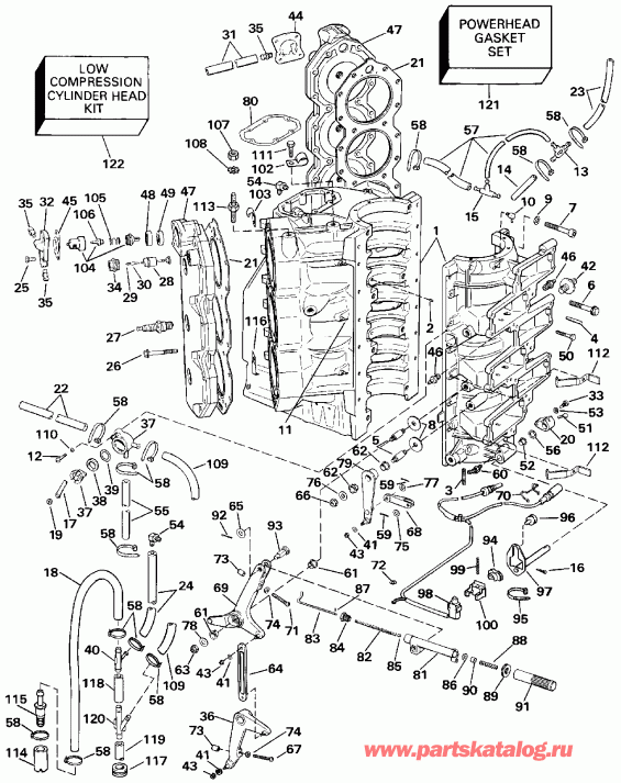  EVINRUDE VE225PLESS 1990  - linder & Crankcase - linder & ������ ���������