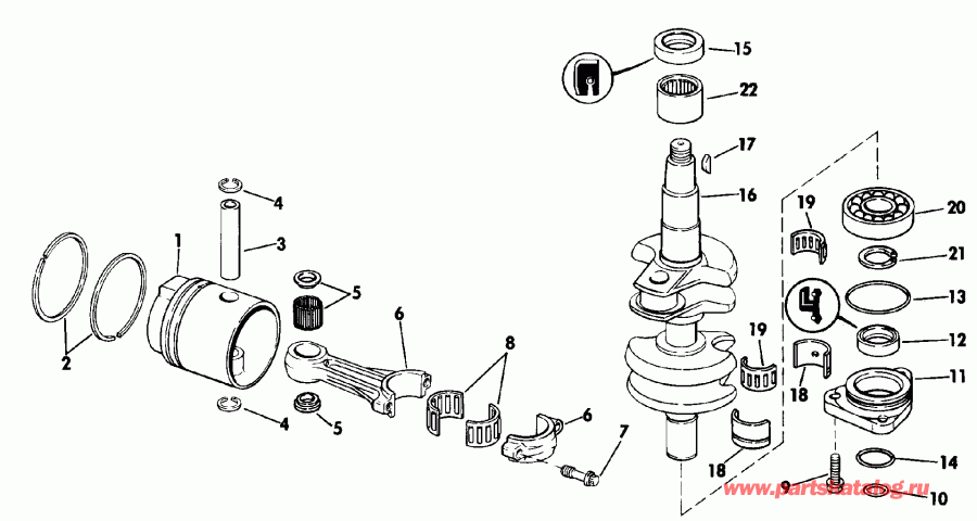 ��������� �������� ����� EVINRUDE VE30EESS 1990  - ankshaft & Piston - ank��� & �������