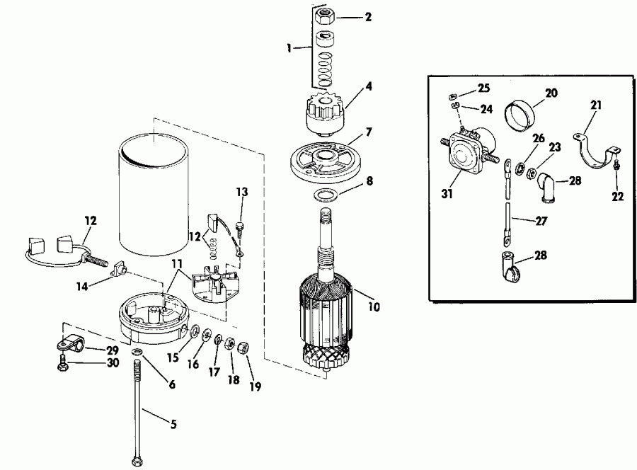 �������� ����� Evinrude VE30EESS 1990  - ectric ������� & Solenoid - ectric Starter & Solenoid