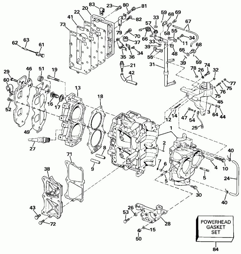  Evinrude VE30ELESS 1990  - linder & ������ ��������� / linder & Crankcase