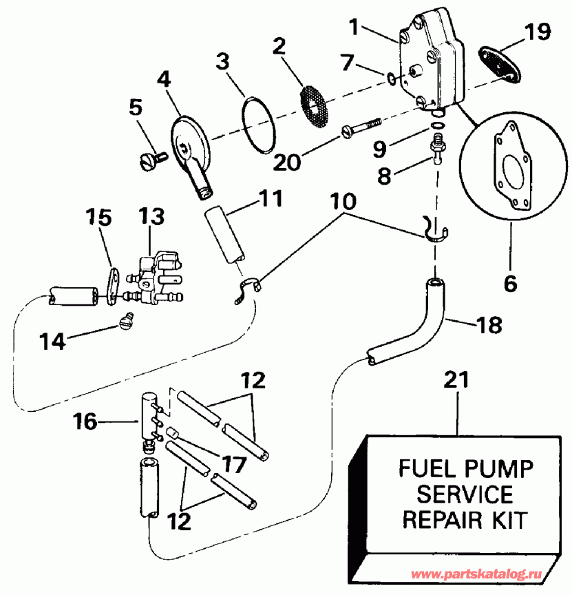 ��������� ��������� EVINRUDE VE40TLESR 1990  - el ����� � ������ Late P����uction - el Pump And Filter Late Production
