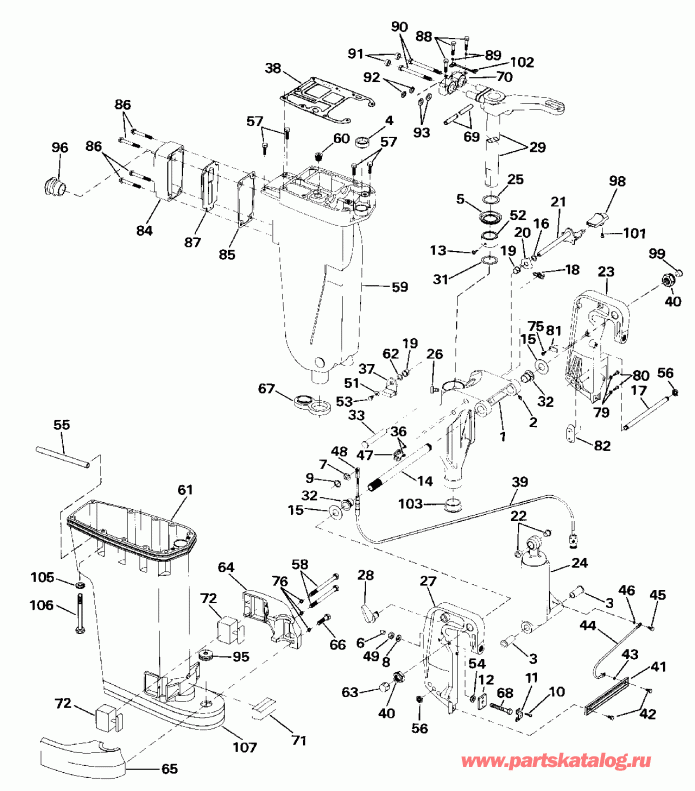 �������� ��������� ����� ������� VE48ESLESA 1990  - haust ������ & Stern & ���������� ��������� - haust Housing & Stern & Swivel Bracket