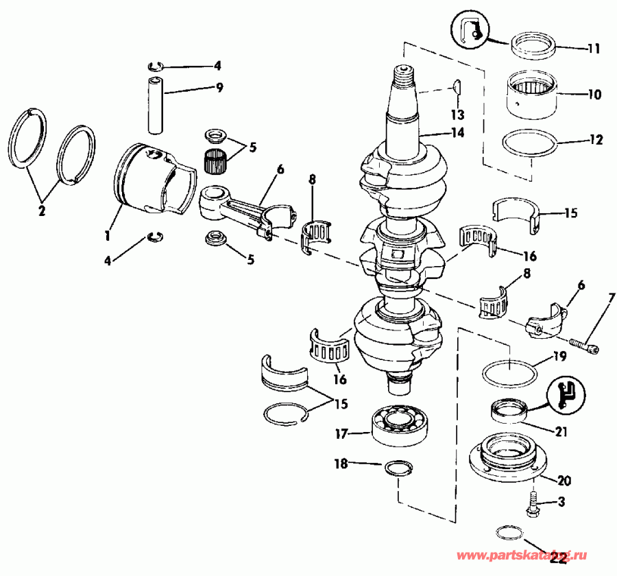 ��������� EVINRUDE VE70ELESB 1990  - ankshaft & Piston - ank��� & �������