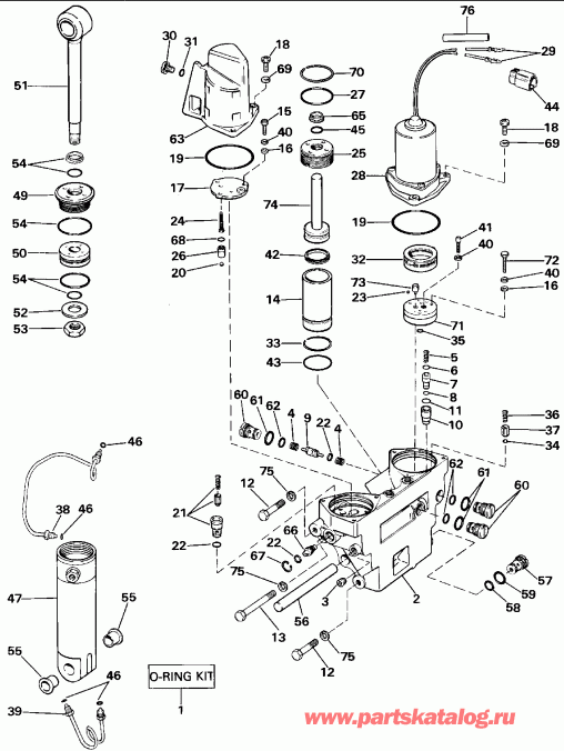 ��������� ��������� EVINRUDE E100WTLEIB 1991  - wer Trim / tilt Hydraulic Assembly