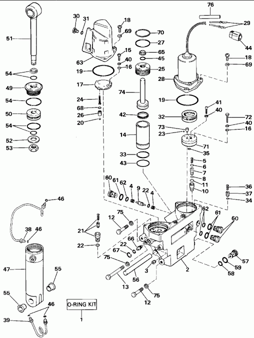 ����� EVINRUDE E100WTXEIB 1991  - wer Trim/tilt Hydraulic Assembly