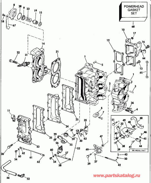 ��������� Evinrude E10SELEIR 1991  - linder & Crankcase / linder & ������ ���������