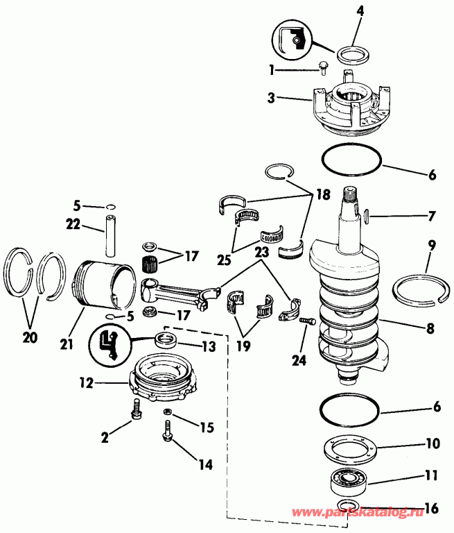 ��������� EVINRUDE E115TXEIE 1991  - ankshaft & Piston / ank��� & �������
