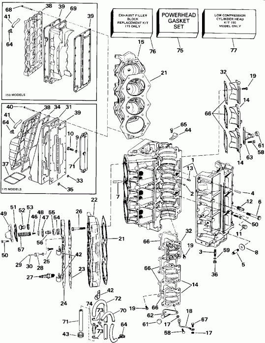 ��������� ����� Evinrude E150TXEIE 1991  - linder & Crankcase - linder & ������ ���������