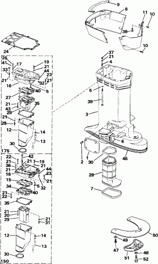 ��������� �������� ����� Evinrude E175TXEID 1991  - haust ������ - haust Housing