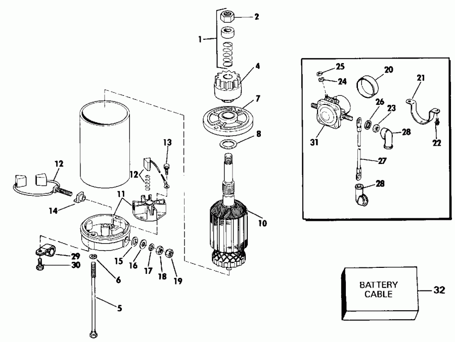 �������� ����� EVINRUDE E20ELEIE 1991  - ectric Starter & Solenoid