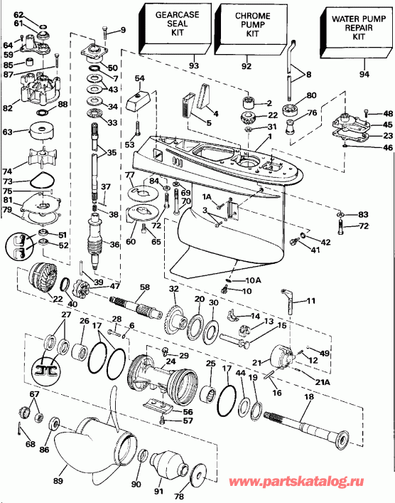 �������� ��������� ����� Evinrude E250CXEIE 1991  - Counter Rotation