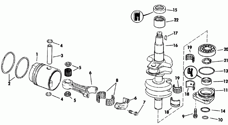 ��������� ��������� EVINRUDE E25EEID 1991  - ank��� & ������� / ankshaft & Piston
