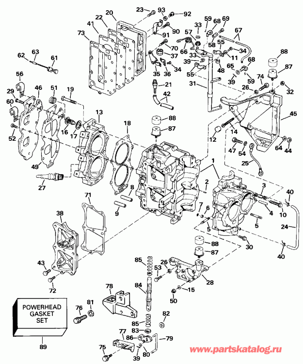 ��������� ��������� EVINRUDE E25RLEIE 1991  - linder & Crankcase