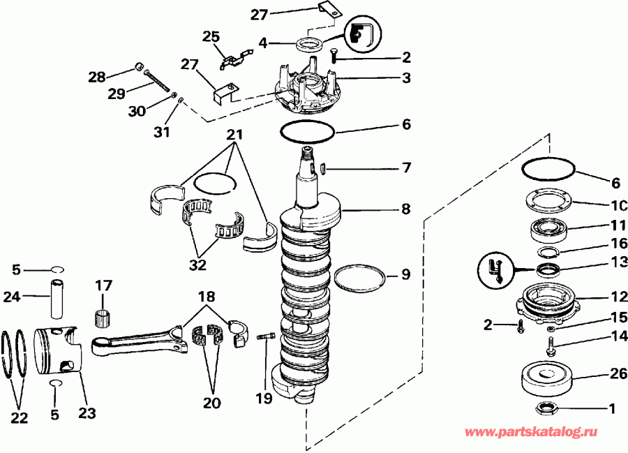 ��������� �������� ����� EVINRUDE E300PXEIE 1991  - ank��� & ������� - ankshaft & Piston