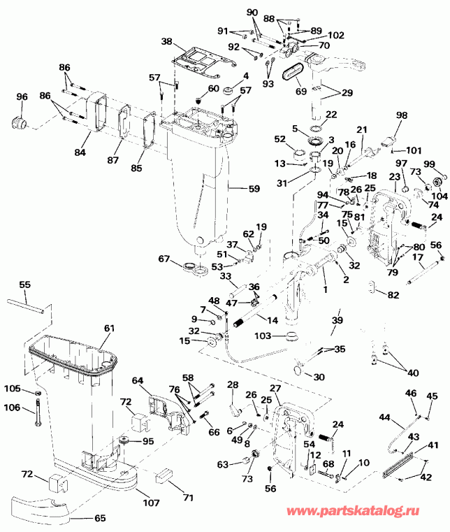 ��������� ��������� ������� E40TLEIA 1991  - haust Housing & Stern & Swivel Bracket / haust ������ & Stern & ���������� ���������