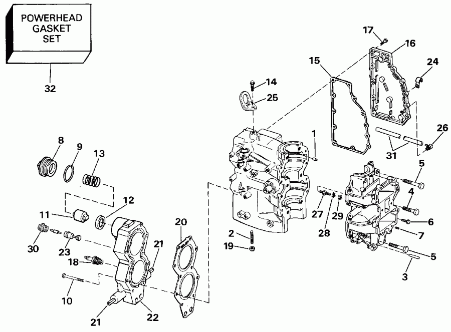 �������� ����� Evinrude E50BELEIA 1991  - linder & Crankcase - linder & ������ ���������