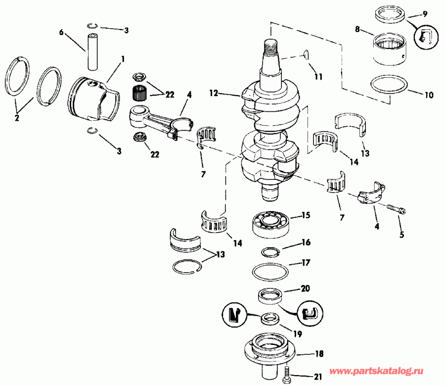 ��������� �������� ����� Evinrude E55RWLEIA 1991  - ankshaft & Piston / ank��� & �������