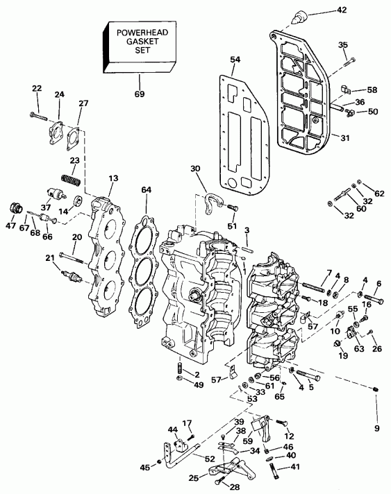  EVINRUDE E60TTLEIB 1991  - linder & Crankcase / linder & ������ ���������
