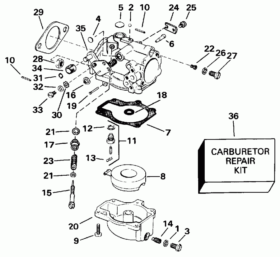 �������� ��������� ����� Evinrude E65WMLEIB 1991  - rburetor Models With Vro
