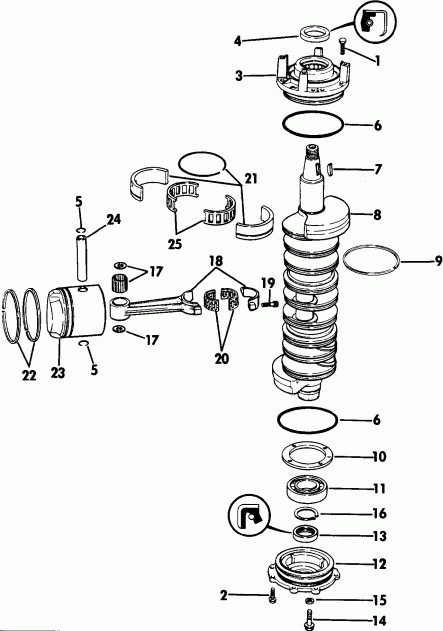 ��������� �������� ����� Evinrude TE150SLEIE 1991  - ankshaft & Piston / ank��� & �������