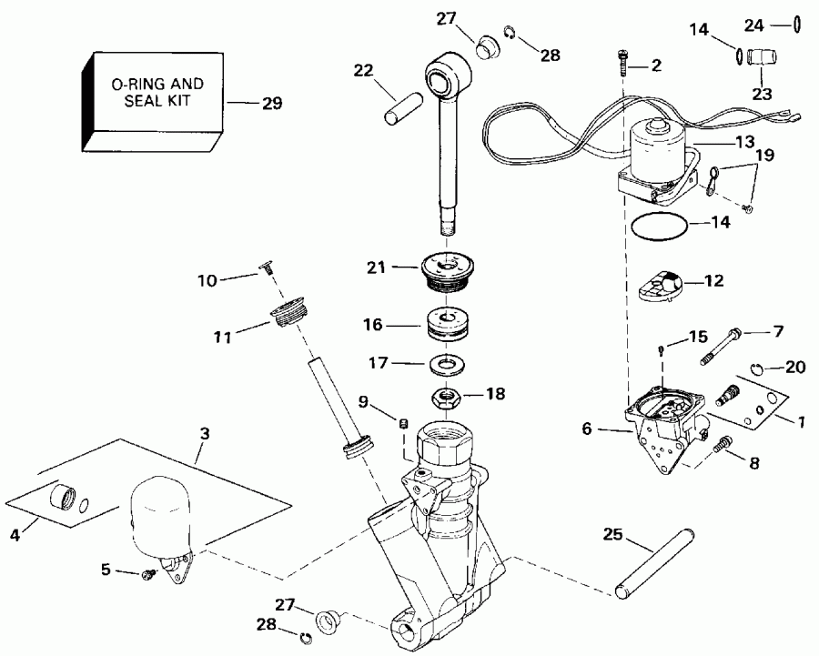 ��������� �������� ����� EVINRUDE VE115TLEIE 1991  - wer Trim / tilt Hydraulic Assembly