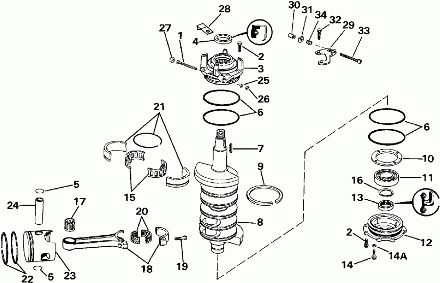 ��������� ����� Evinrude VE120TXEIE 1991  - ankshaft & Piston - ank��� & �������