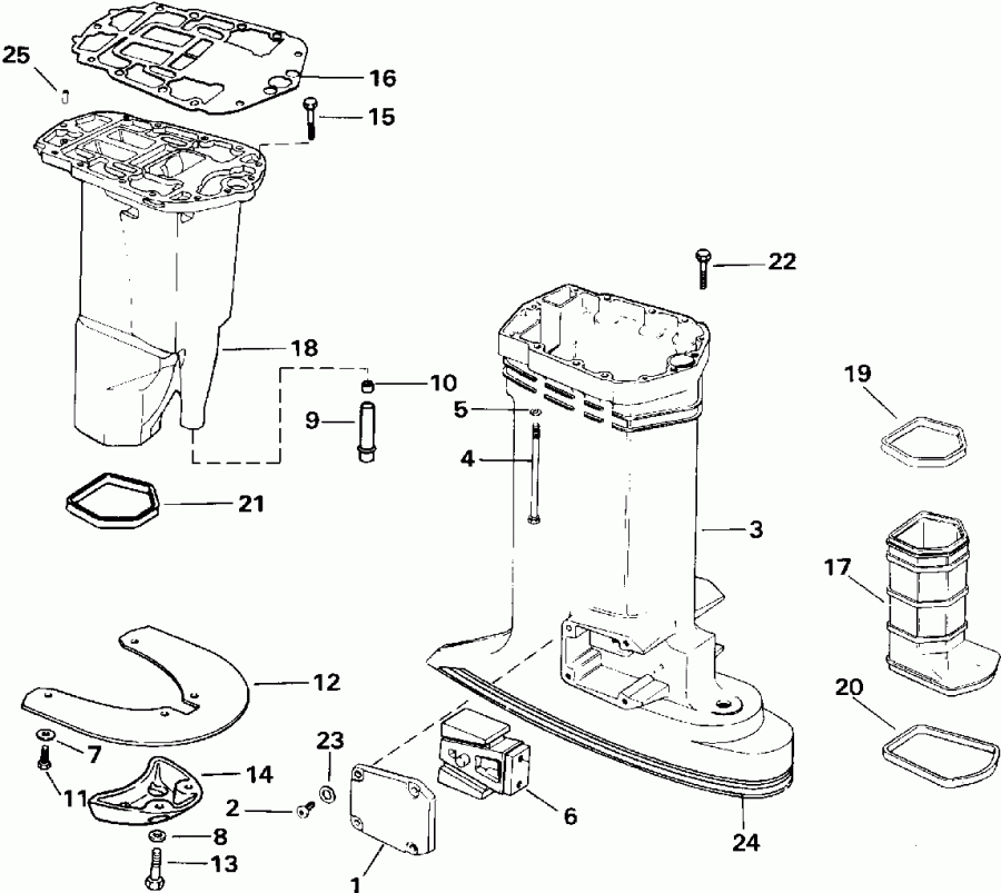 ��������� �������� ����� EVINRUDE VE150GLEIS 1991  - haust Housing