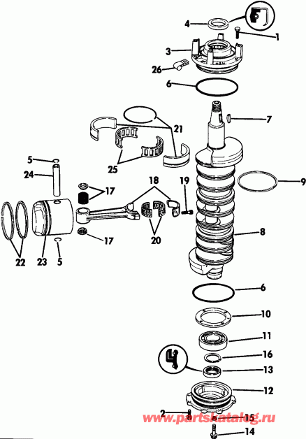 �������� ����� Evinrude VE150TLEIE 1991  - ank��� & ������� / ankshaft & Piston
