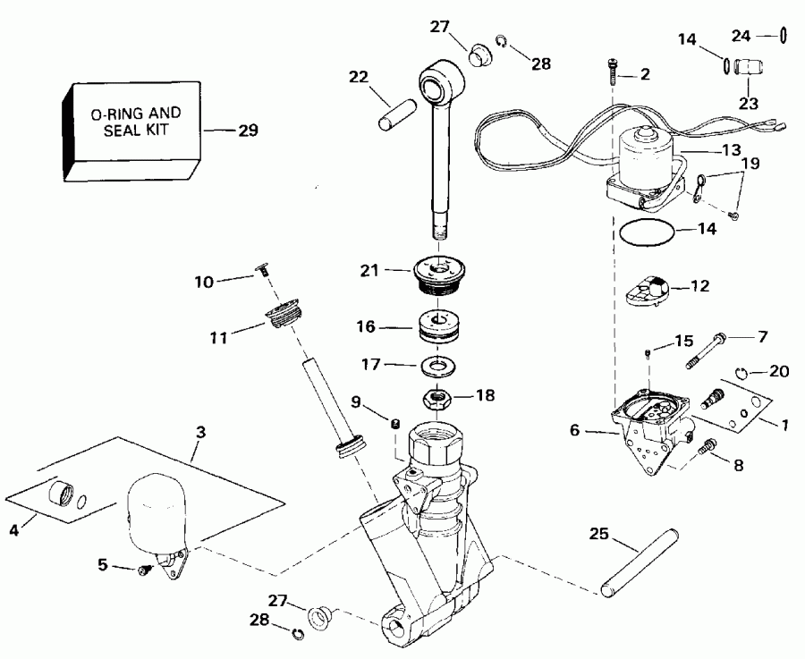 �������� ��������� ����� Evinrude VE150TXEIE 1991  - wer Trim/tilt Hydraulic Assembly / wer Trim / tilt Hydraulic Assembly