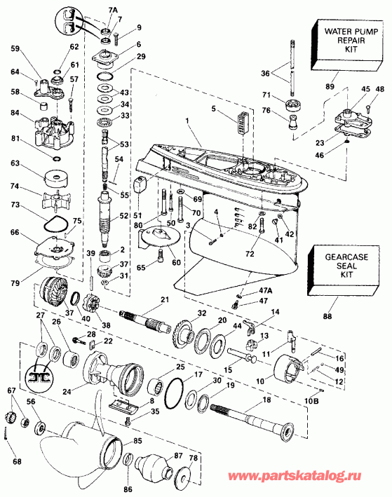 ��������� ��������� EVINRUDE VE175GLEIS 1991  - �������� �������� / Counter Rotation