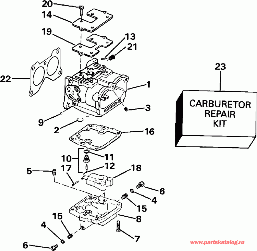 �������� ����� EVINRUDE VE175TXEID 1991  - rburetor � ��������� �������� - rburetor And Linkage