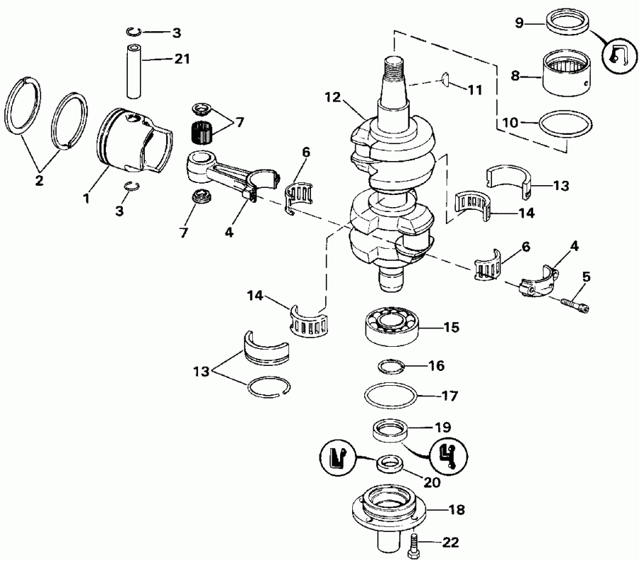 ��������� EVINRUDE VE40TLEIA 1991  - ankshaft & Piston / ank��� & �������