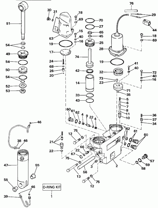 �������� ��������� ����� EVINRUDE E100WTLENE 1992  - wer Trim/tilt Hydraulic Assembly - wer Trim / tilt Hydraulic Assembly