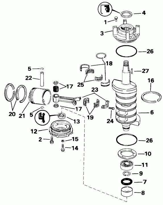 �������� ��������� ����� EVINRUDE E100WTXENE 1992  - ankshaft & Piston