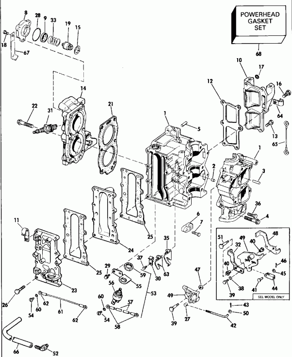 ��������� ��������� Evinrude E10SELENA 1992  - linder & Crankcase - linder & ������ ���������