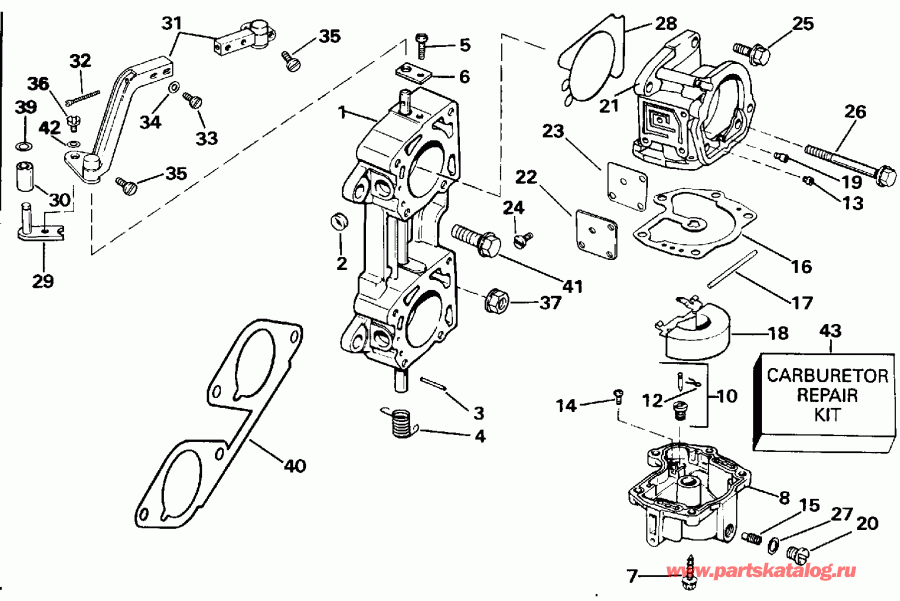 ��������� EVINRUDE E120TLEND 1992  - rburetor And Linkage - rburetor � ��������� ��������