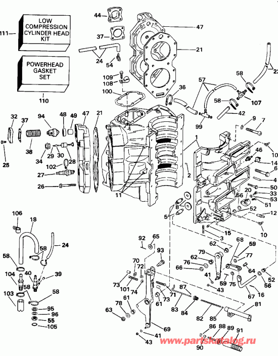 ��������� ����� EVINRUDE E125ESXENR 1992  - linder & ������ ��������� - linder & Crankcase