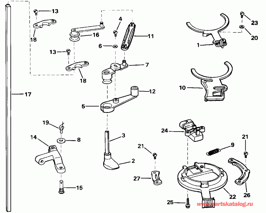 �������� ��������� ����� EVINRUDE E150NXENC 1992  - rottle Linkage