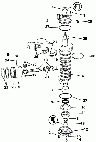��������� EVINRUDE E155WTXENE 1992  - ank��� & ������� / ankshaft & Piston