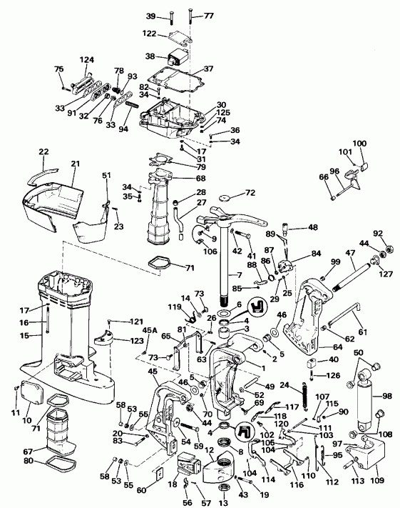  Evinrude E175EXENC 1992  - linder & ������ ��������� / linder & Crankcase