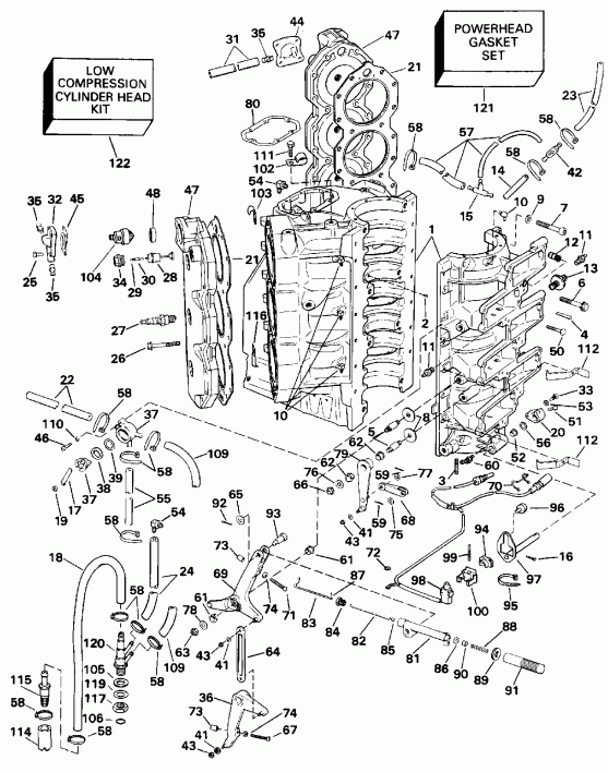 �������� ����� Evinrude E200TXENE 1992  - linder & Crankcase / linder & ������ ���������