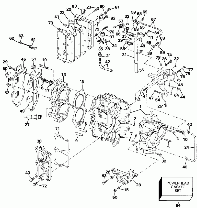 �������� ��������� ����� Evinrude E20EEND 1992  - linder & Crankcase / linder & ������ ���������