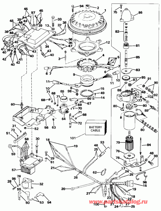����� EVINRUDE E250CXEND 1992  - nition System & ��������� �������� / nition System & Starter Motor