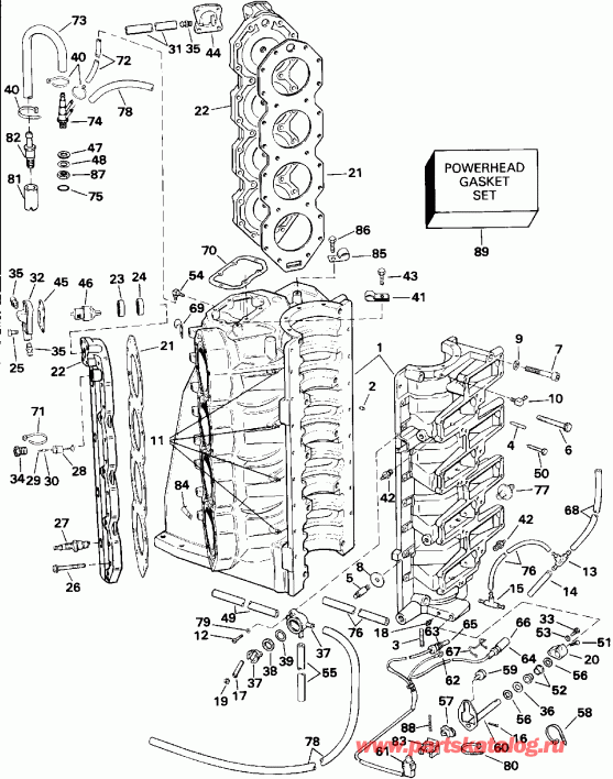��������� ��������� EVINRUDE E250CZEND 1992  - linder & Crankcase