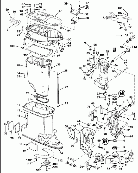 ����� EVINRUDE E250TXEND 1992  - dsection / dsection