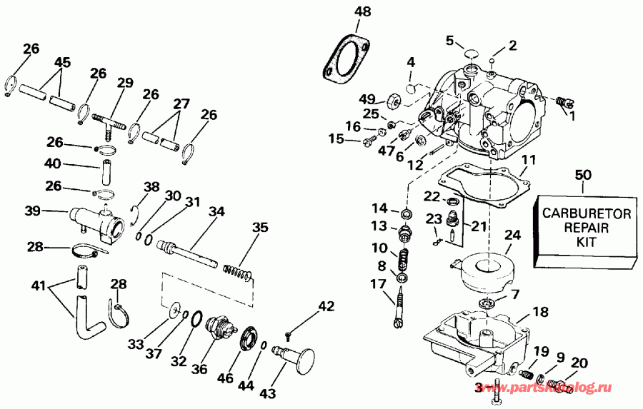 ��������� �������� ����� Evinrude E25RWLENB 1992  - rburetor - rburetor