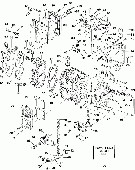    Evinrude E25RWLENB 1992  - linder & Crankcase - linder &  