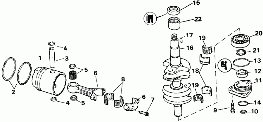 ����� Evinrude E25TEEND 1992  - ankshaft & Piston