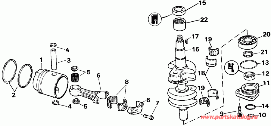  Evinrude E25TELEND 1992  - ank��� & ������� / ankshaft & Piston